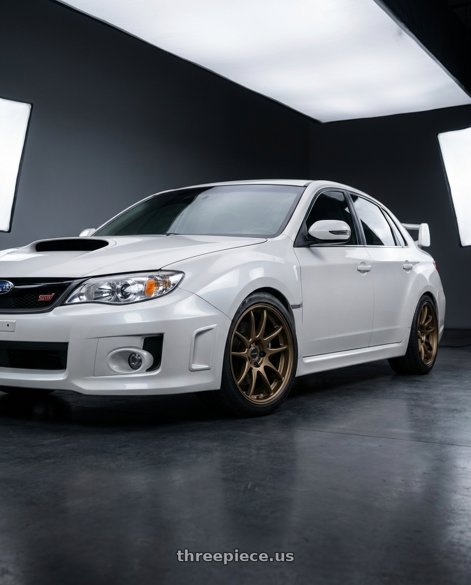 2011 Subaru sti sedan  with Work Cr 2P 5x114.3 18x9.0 +45 Matte Bronze wheels