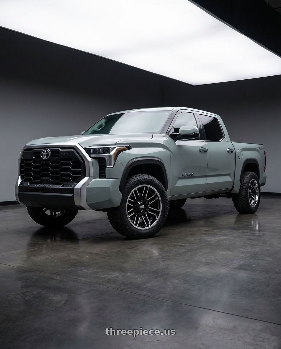 2024 Toyota Tundra with Moto Metal MO202 6X139.7 20X10 -18 GLOSS BLACK MACHINED CENTER CHROME LIP wheels