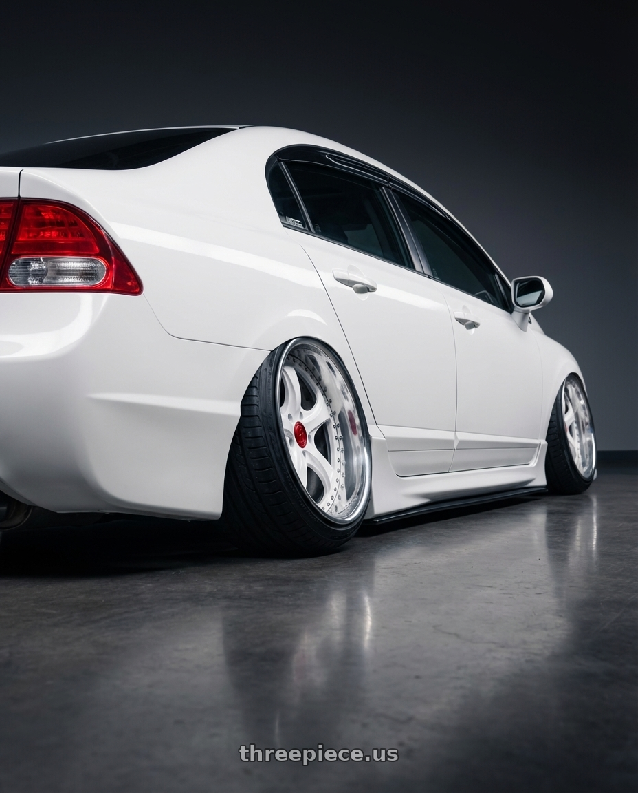 2008 Honda Civic SI with Heritage Wheel SUZUKA wheels rear three quarter view extreme stretch tires