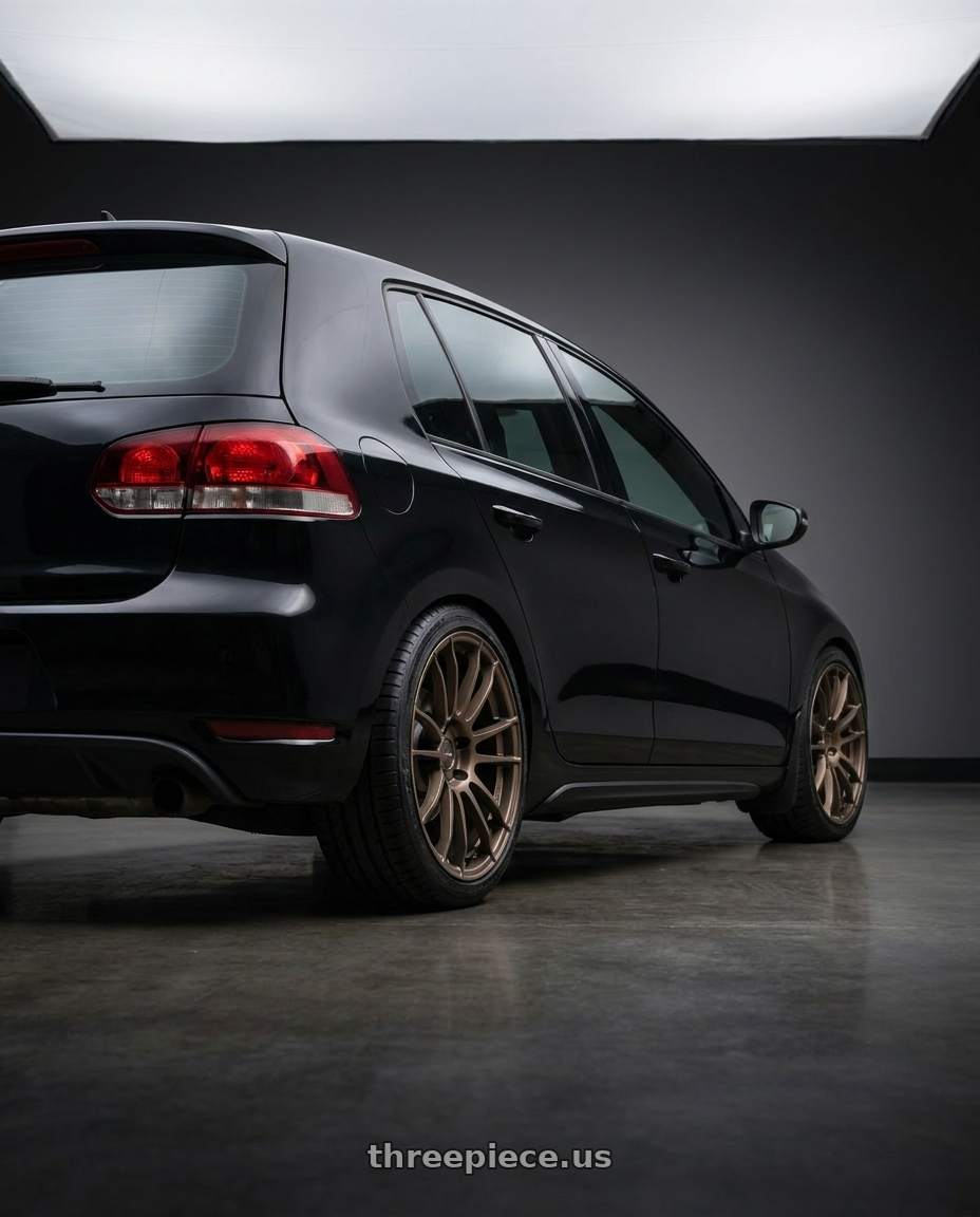 2012 Golf TDI with Gram Lights 57XR 5x112 18x8.5+45 Face-1 Dark Bronze wheels rear three quarter view square tires