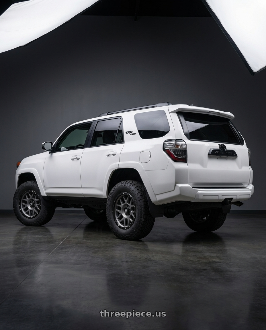 2022 Toyota 4Runner with XD XD127 BULLY 6X139.7 17X9 -12 MATTE GRAY BLACK RING wheels rear three quarter view meaty tires