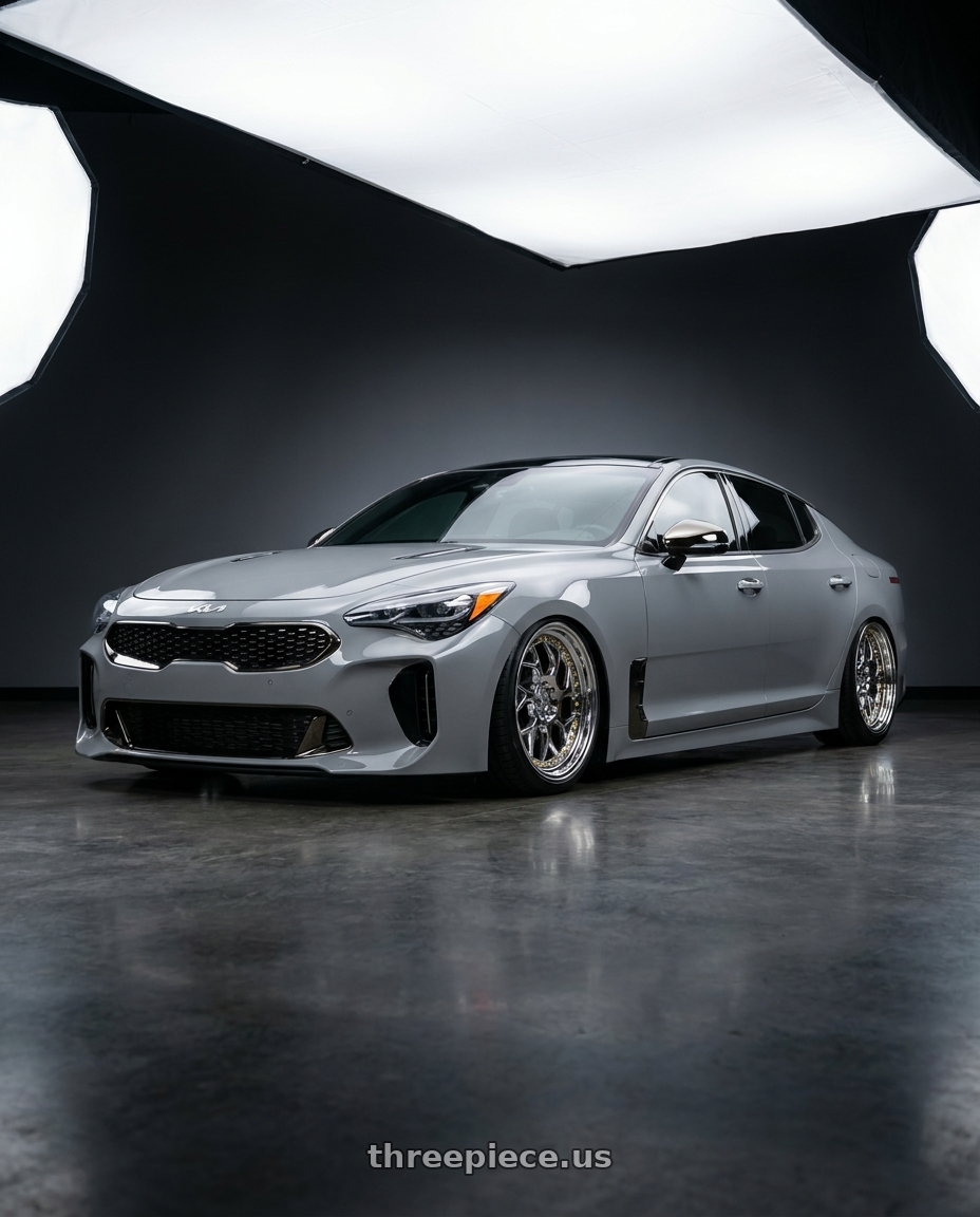 2023 Kia stinger gt2 with Aodhan DS01 5x100 18x8.5+35 Vacuum Chrome W/ Gold Rivets wheels