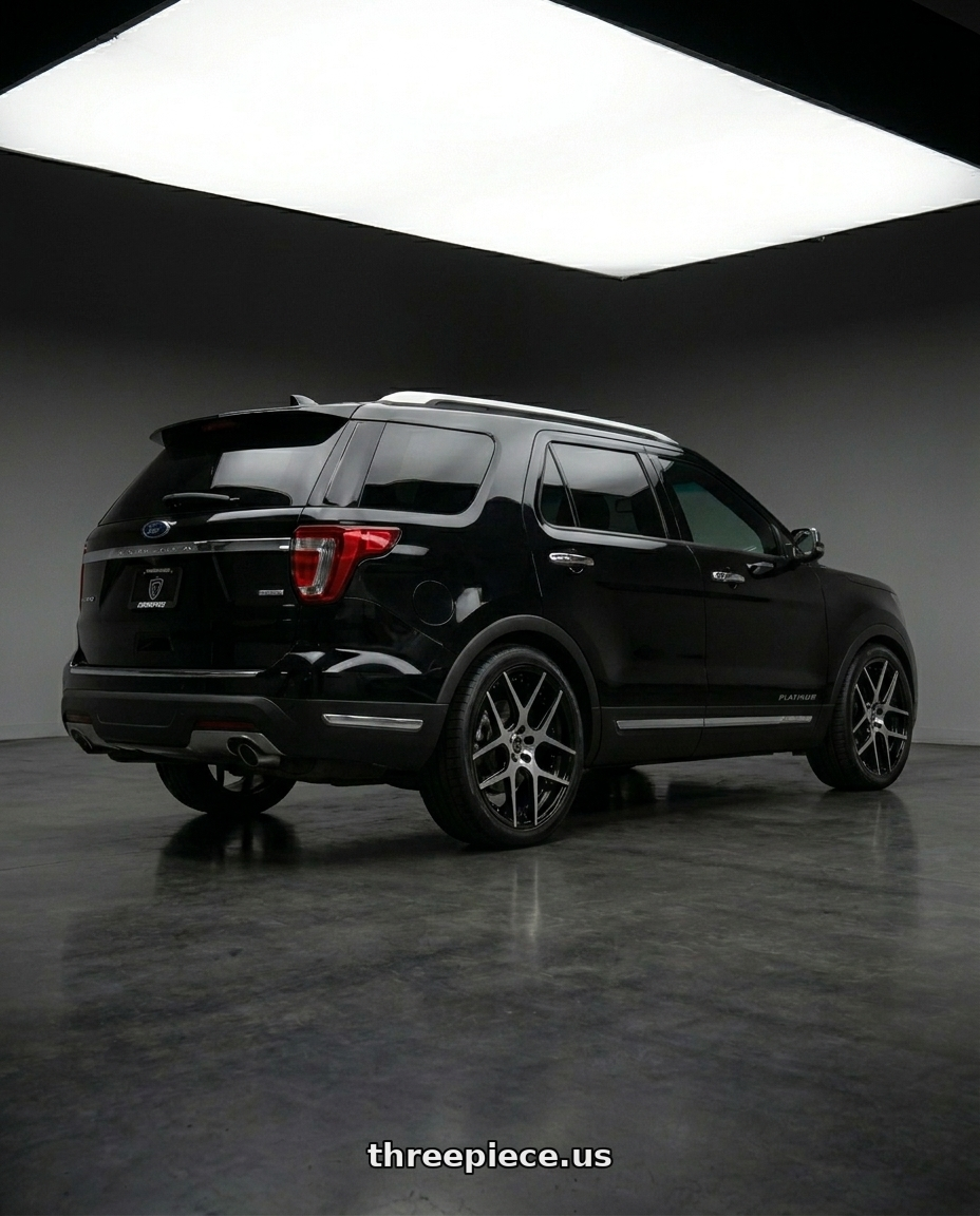 2019 ford explorer platinum  with CAPRI LUXURY C0136 5x114.3 22x9+35 POLISH/BLACK wheels rear three quarter view square tires