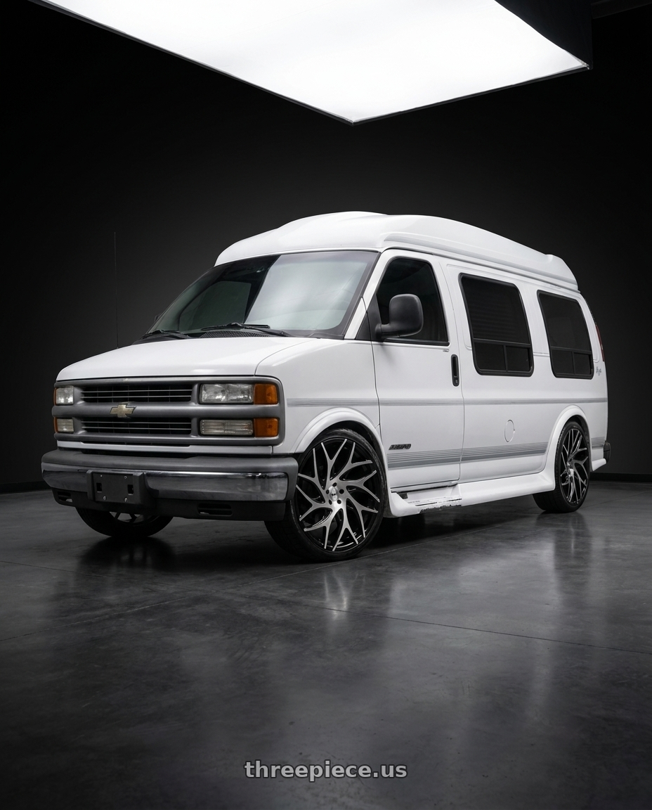 1999 Chevy express with DUB 1PC S260 G.O.A.T. 5X127 26X10 +10 BRUSHED FACE WITH GLOSS BLACK DARK TINT SPOKES wheels