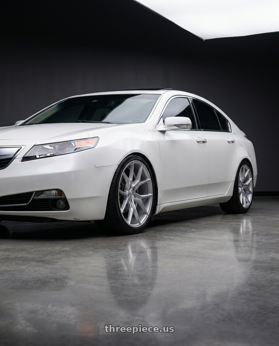 2013 Acura TL SH-AWD White with DOLCE PERFORMANCE ELEMENT 5x120 18x8.5 +35 Gloss Silver Machined Face wheels