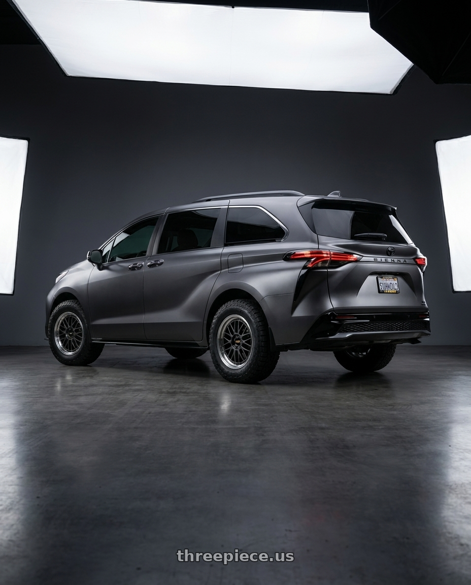2025 Toyota Sienna with BBS LM 5x114.3 17x7.5+38 Diamond Black wheels rear three quarter view meaty tires