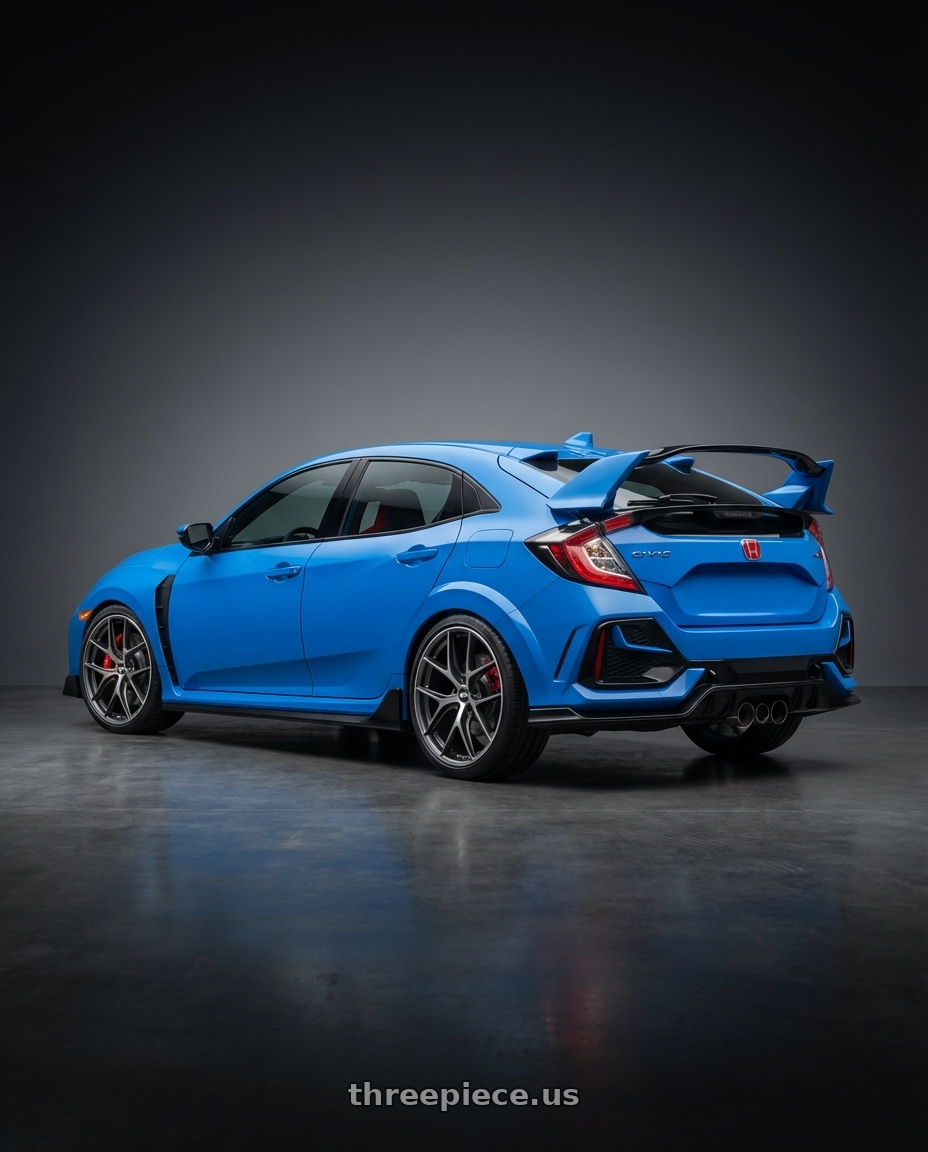 2020 Honda Civic Type R with BBS CC-R 5x120 19x9.0+26 Graphite w/ Diamond Cut Face wheels rear three quarter view square tires