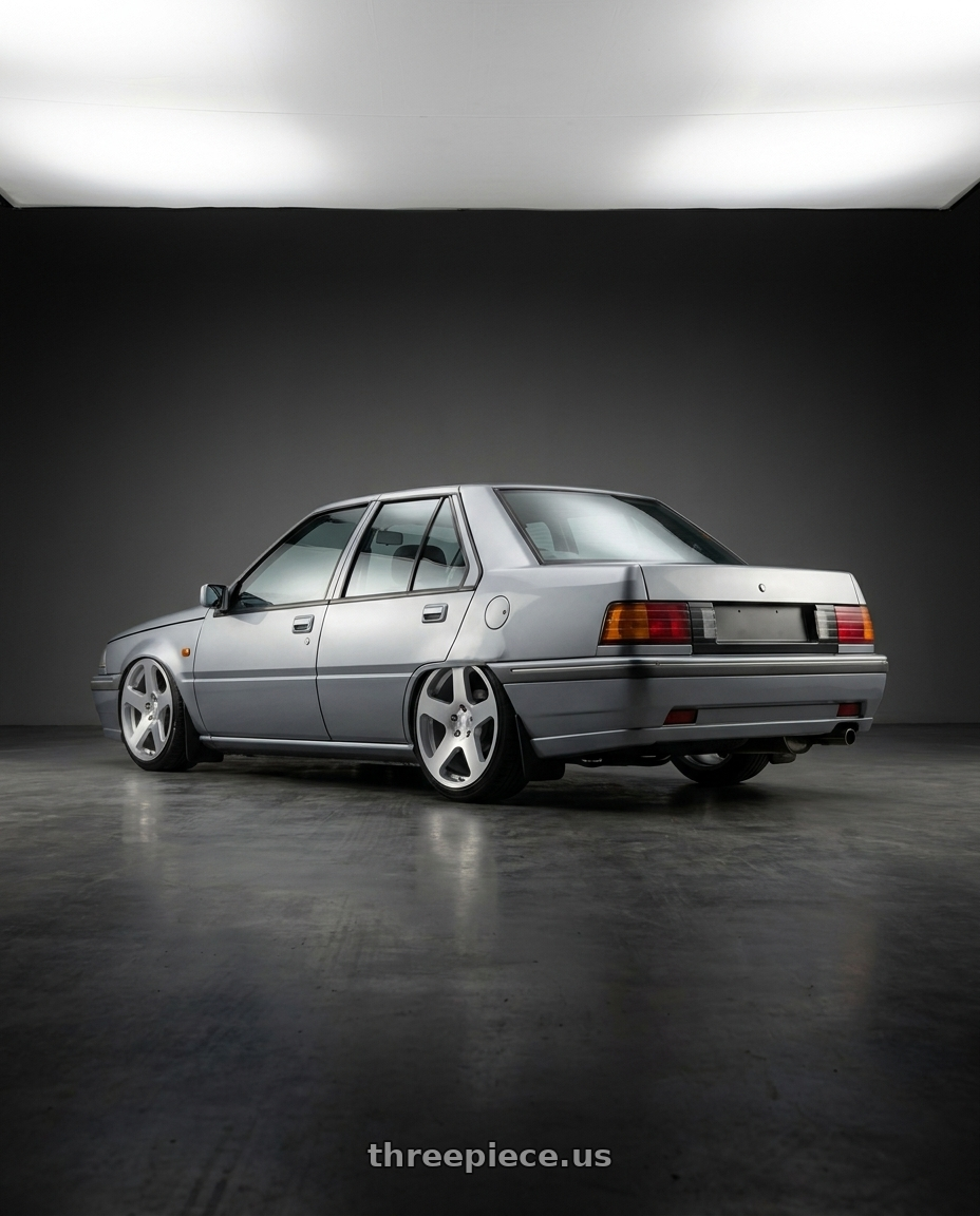 1998 Proton iswara with Rotiform RC200 NUE 5X120 20x8.5 +35 GLOSS SILVER W/ MACHINED FACE wheels rear three quarter view slight stretch tires