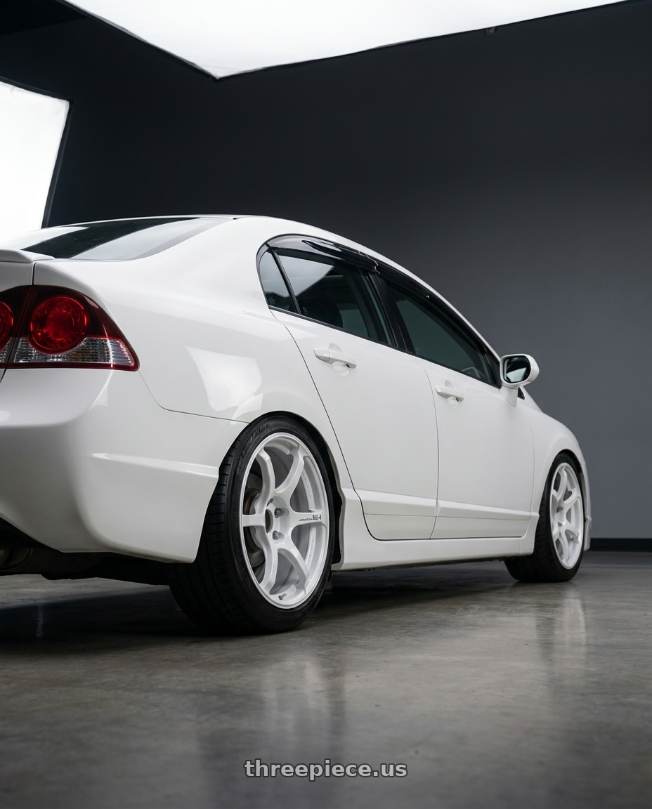 2008 Acura CSX Type S with Advan Racing RG-4 5x114.3 17x8.0 +54 RACING WHITE METALLIC & RING wheels rear three quarter view square tires