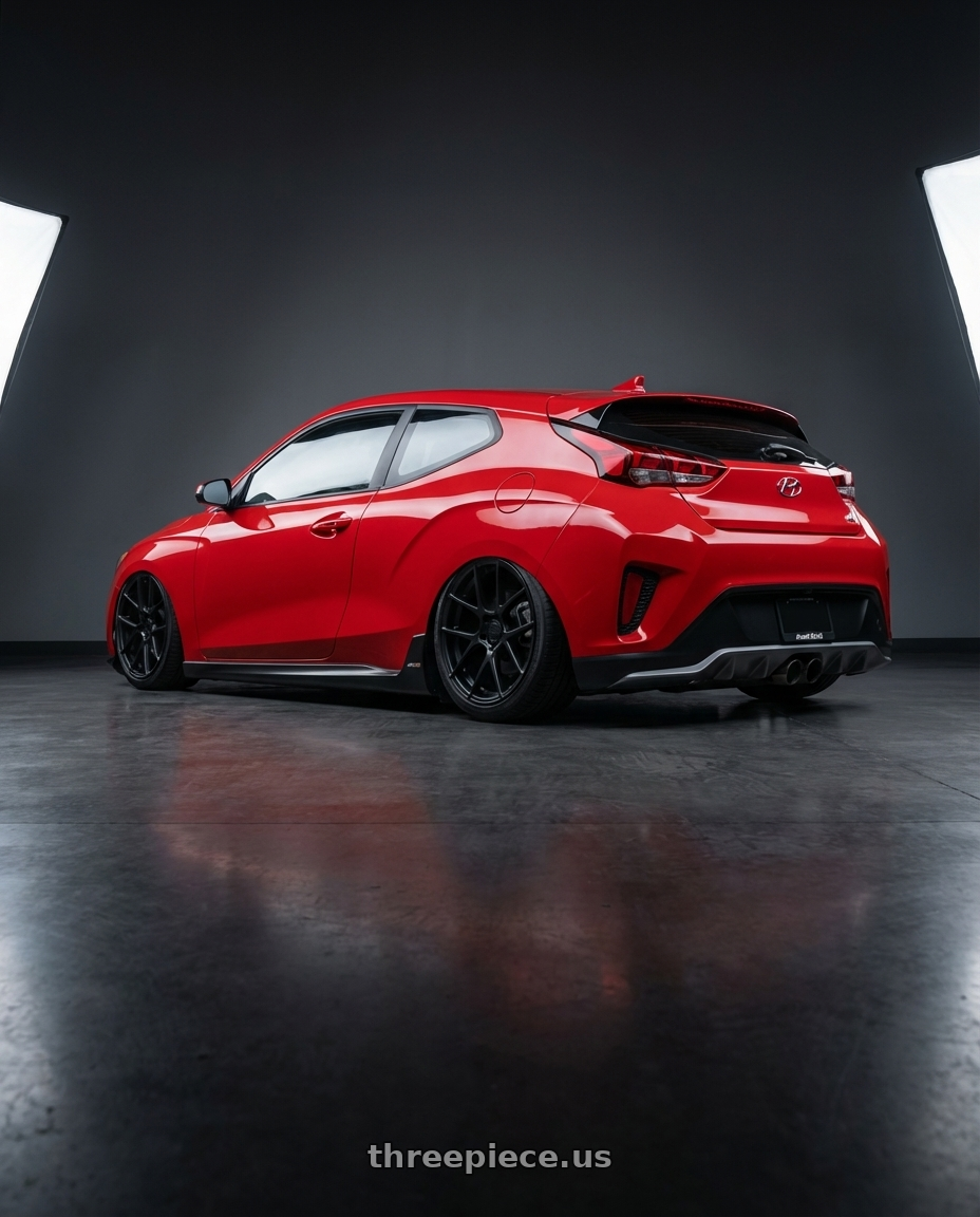 2022 Hyundai Veloster N with Avant Garde Wheels M510 5X114.3 19x9.5 +40 Matte Black wheels rear three quarter view slight stretch tires