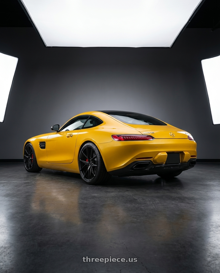 2019 Mercedes-Benz AMG GT with Niche 1PC M117 MISANO 5X112 19X8.5 +34 MATTE BLACK wheels rear three quarter view square tires