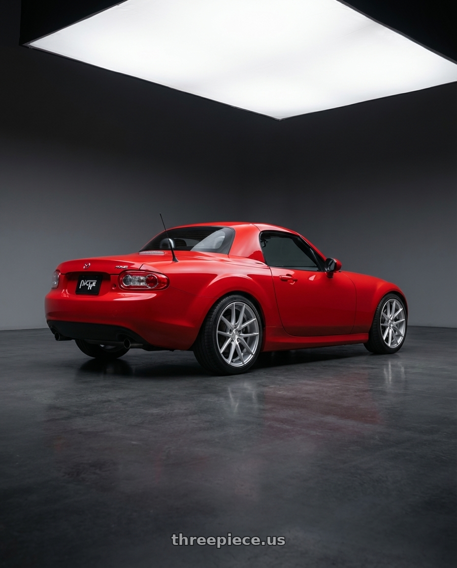 2012 Mazda MX-5 Miata NC with Niche 1PC M131 TARGA 5X114.3 17X8 +40 GLOSS SILVER MACHINED wheels rear three quarter view square tires