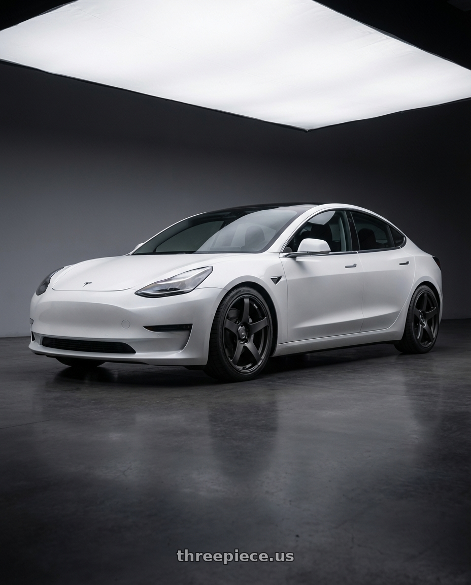 2023 Tesla Model 3 with Ssr Gtv01 5x114.3 19x8.5+38  FLAT BLACK wheels