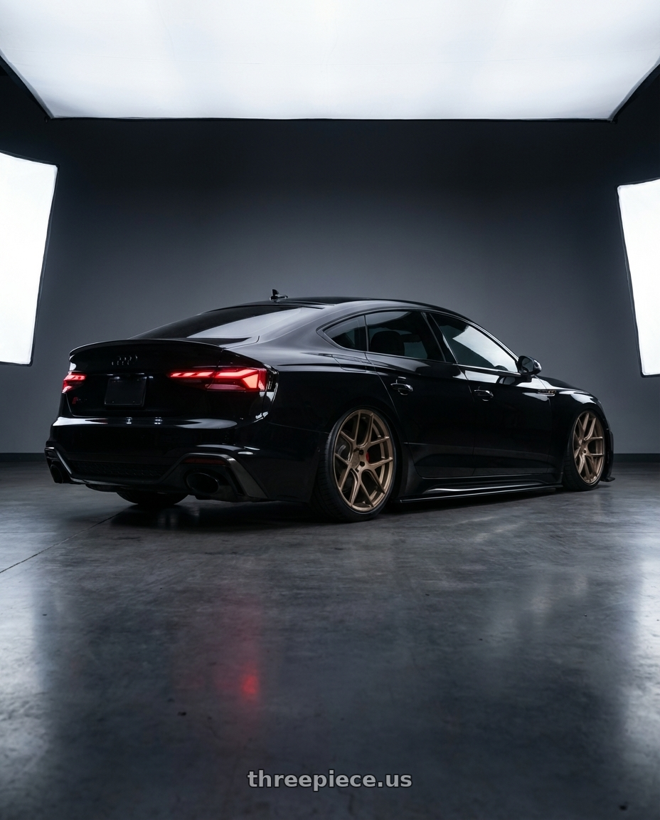 2022 Audi RS5 with Aodhan AFF2 5x112 20x10.5+35 Matte Bronze wheels rear three quarter view slight stretch tires