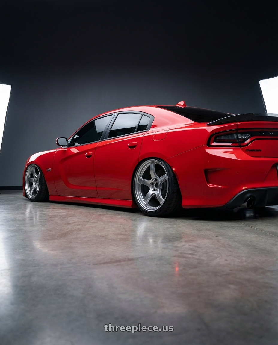 2019 dodge charger 392 scatpack with Gram Lights 57CR 5x112 19x10.5 +35 GRACE SILVER wheels rear three quarter view square tires