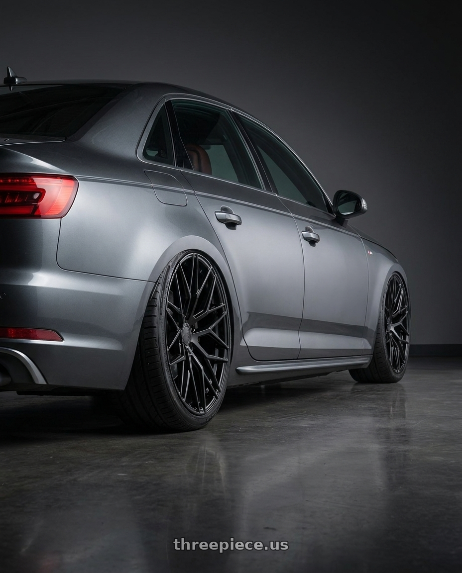 2015 Audi S4 B8.5 with Avant Garde Wheels M520R 5X112 19x8.5 +35 Gloss Black wheels rear three quarter view slight stretch tires