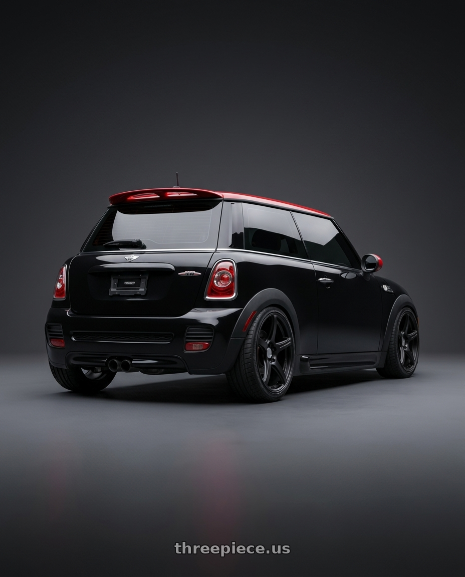 2013 Mini Cooper JCW with Work Emotion T5R wheels rear three quarter view slight stretch tires