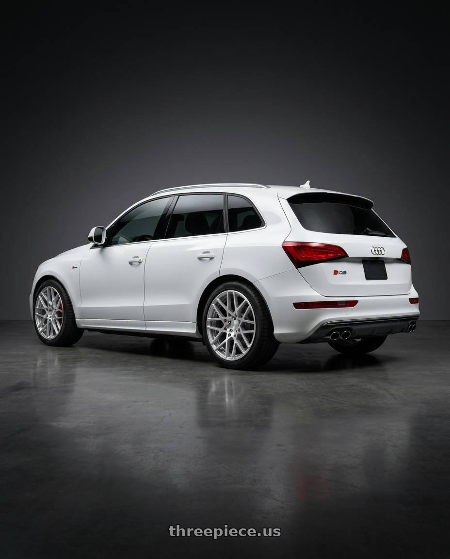 2016 Audi sq5 with Rotiform 1PC R110 BLQ 5X114.3 18X8.5 +38 GLOSS SILVER MACHINED wheels rear three quarter view square tires