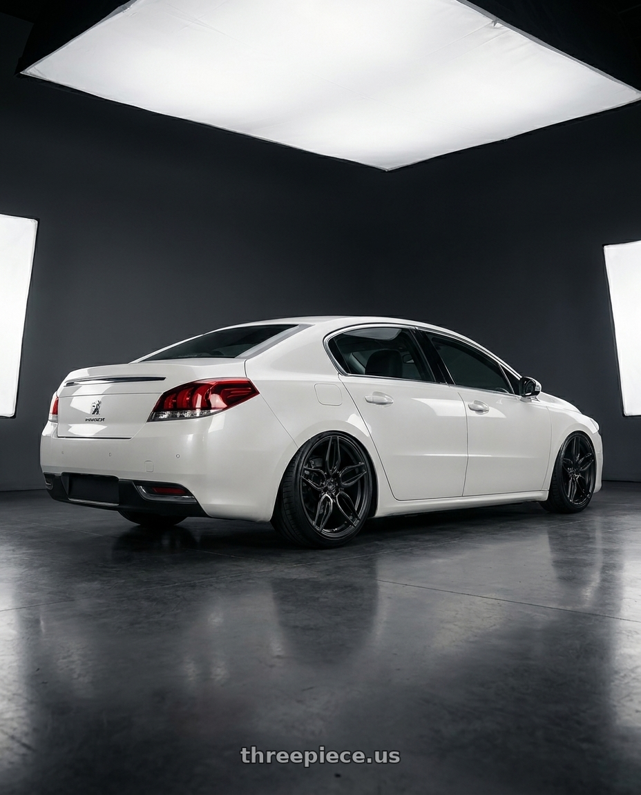 2015 peugeot 508 with ADV.1 ADV005 5x112 21x10.5 +32 Satin Black wheels rear three quarter view slight stretch tires