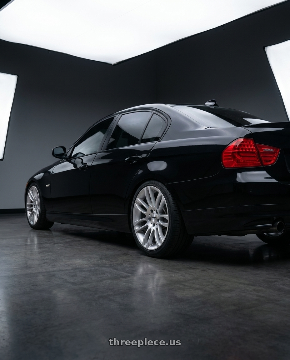 2011 bmw 335d with TSW SEBRING 5X120 17X8 +35 SILVER W/  MIRROR CUT FACE wheels rear three quarter view square tires