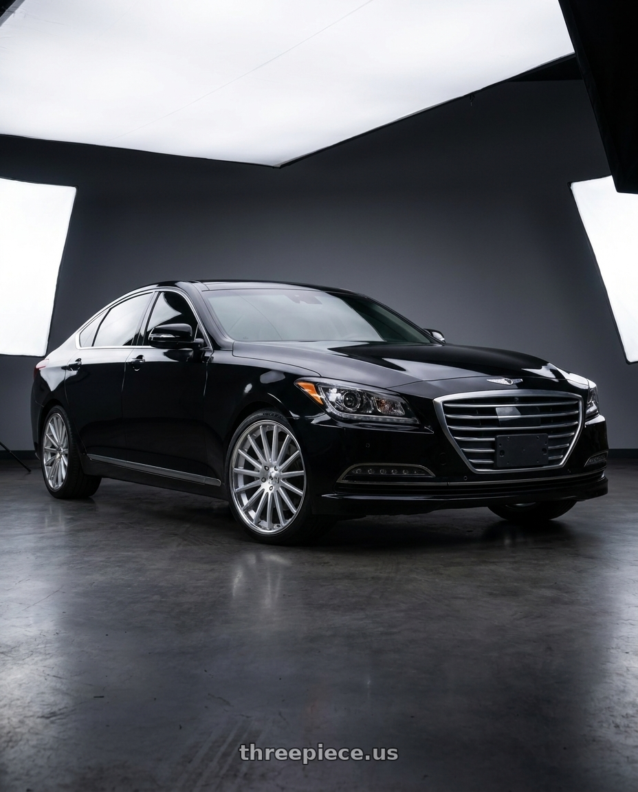 2016 Hyundai Genesis 3 8 with Asanti Black ABL-24 BETA 5X114.3 20X9 +35 BRUSHED SILVER W/ CHROME LIP wheels