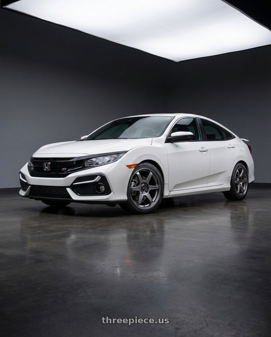 white 2020 Honda civic si sedan with Enkei T6R 5x114.3 18x8+40 Gloss Gunmetal wheels