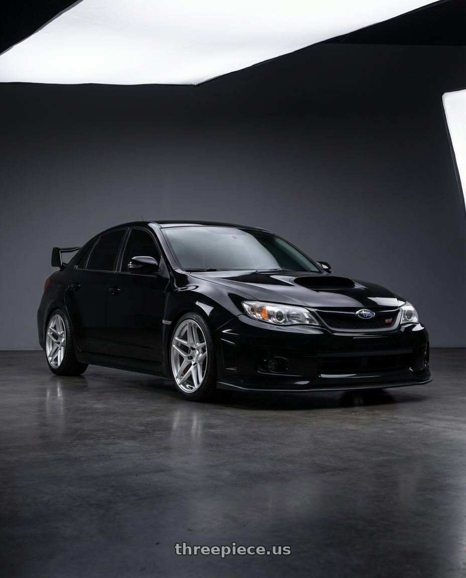 Black 2013 Subaru Impreza wrx Sti with Kansei K15H Astro 5X120 18x9.5 22 Hyper Silver wheels