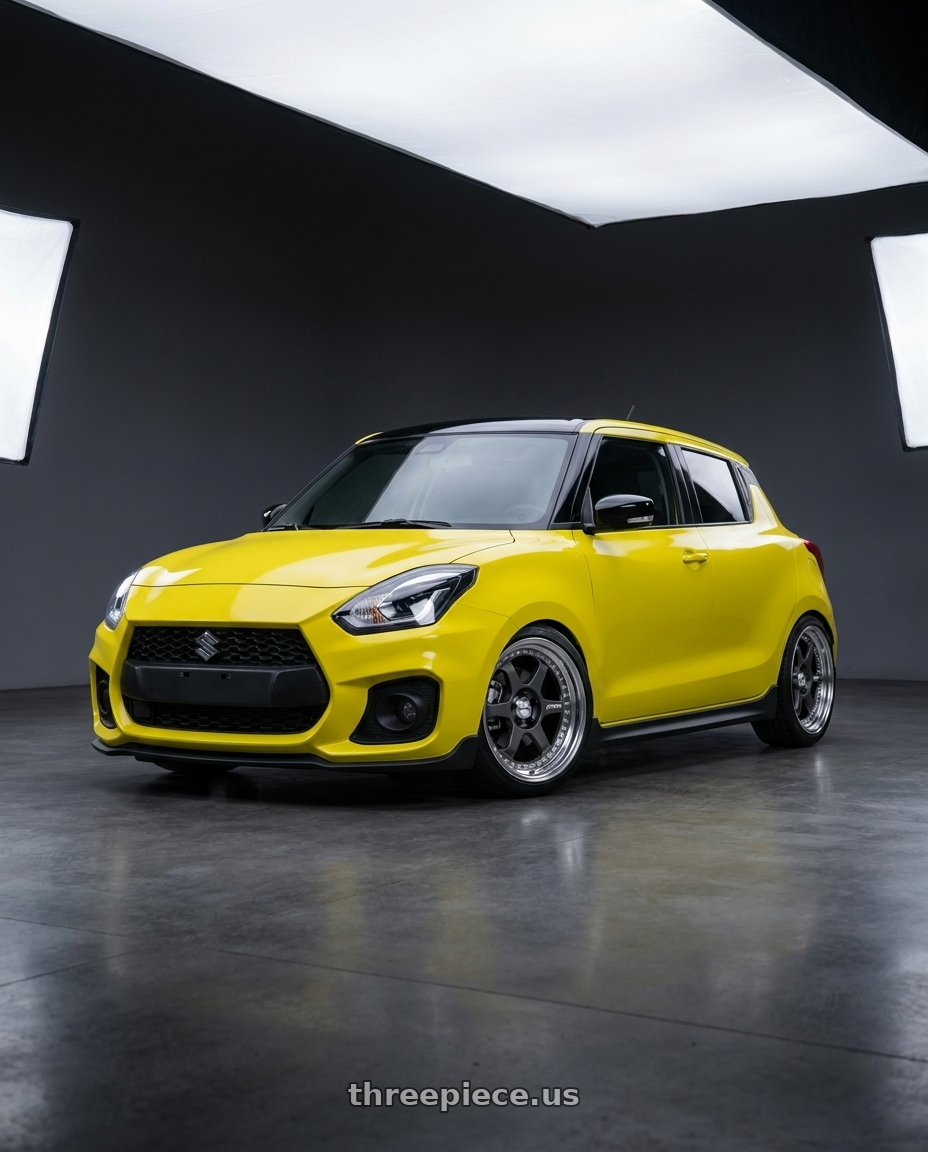 2024 Suzuki Swift Sport with Work Meister L1 3P 5x100 18x7.5+25 A Disk Matte Gunmetal wheels