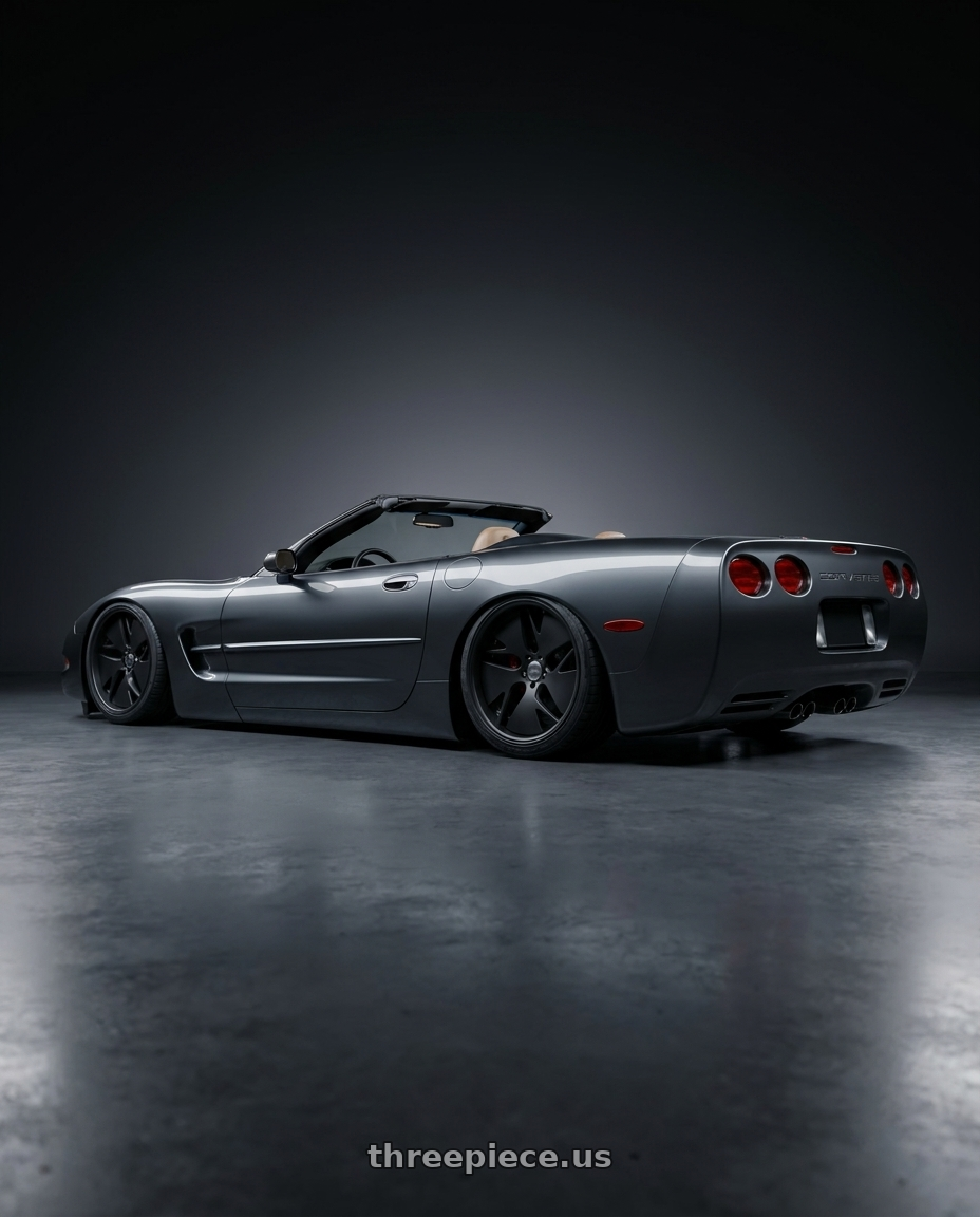 2004 Chevrolet corvette with Work Gnosis Cvd 5x120.65 20x9+45 W Disk Matte Black wheels rear three quarter view slight stretch tires
