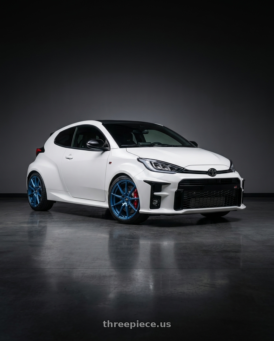 2025 Gr Yaris with MST Wheels DELTA 5X112 18X8.5 +43 Cerulean Blue Pearl wheels
