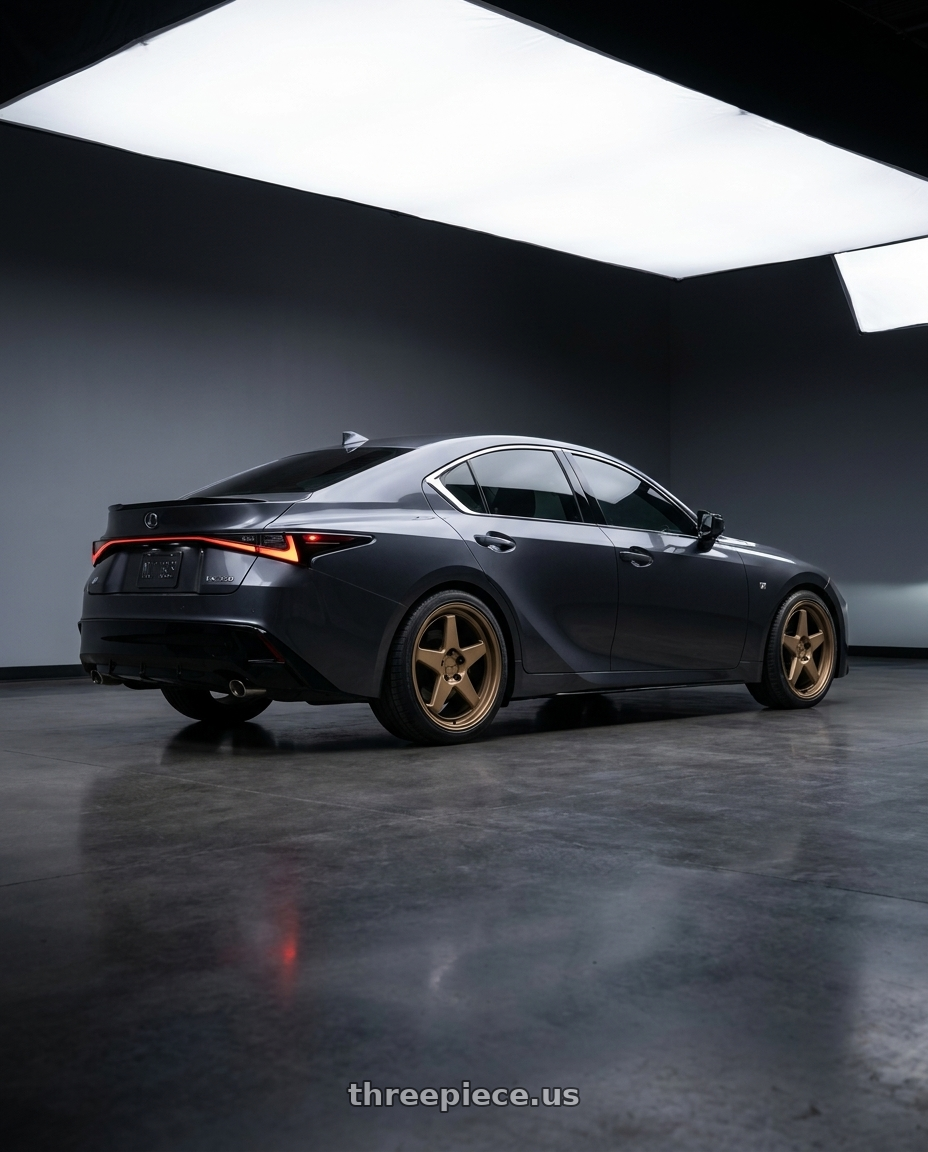 2023 is 350 f sport  with KATANA RACING KR03 5x114.3 18x8 +40 Matte Bronze wheels rear three quarter view square tires