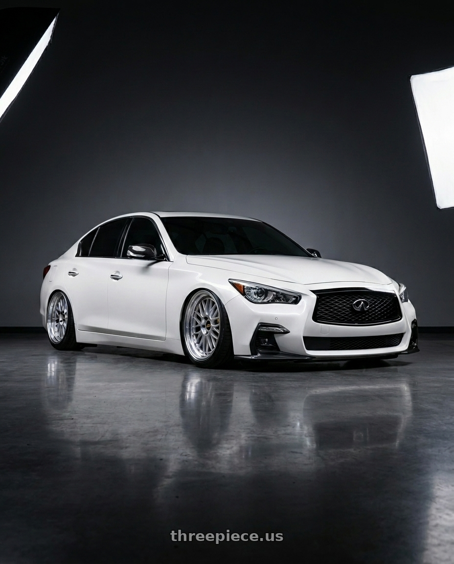2023 Infiniti Q50s white with Work Emotion Cr 3P 5x100 18x9.5+33 R Disk Burning Silver wheels