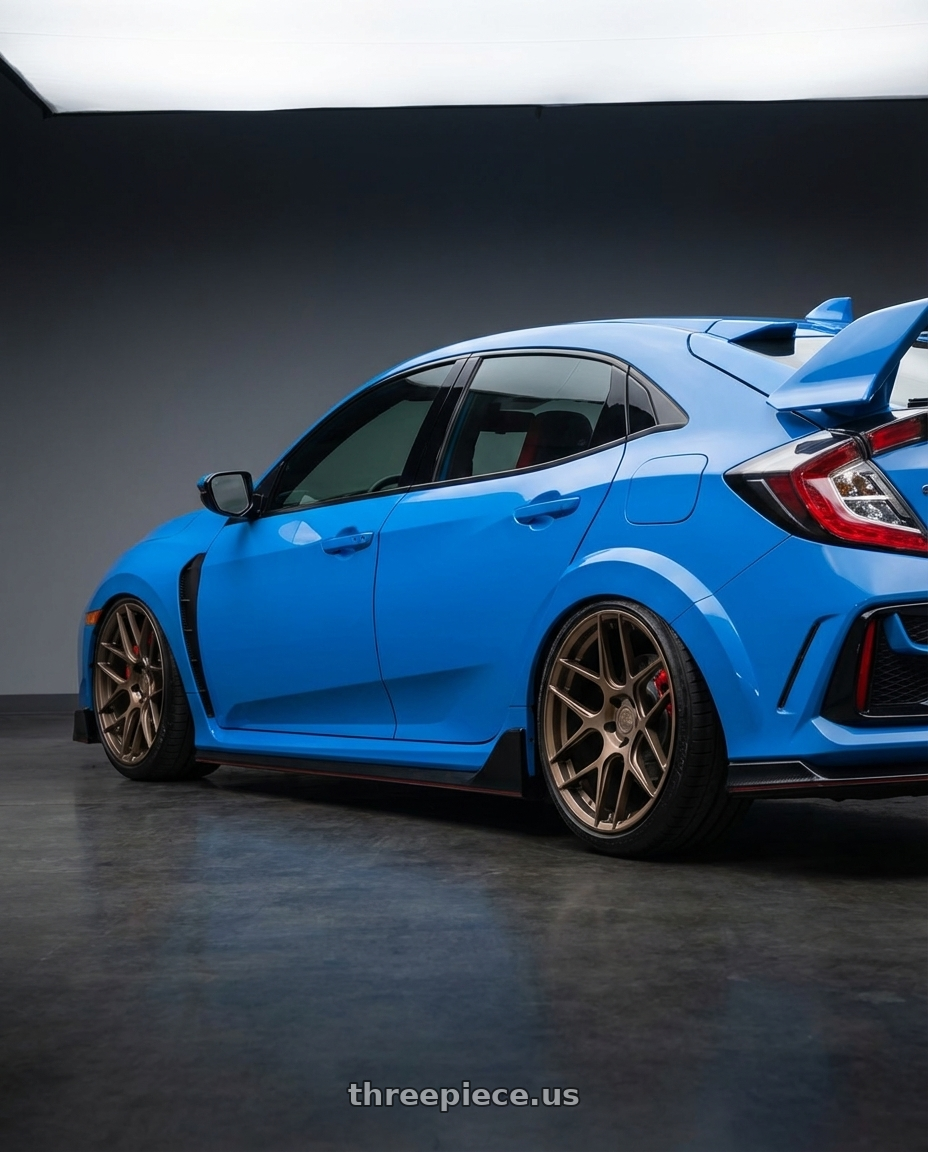 2020 Honda Civic Type R with Aodhan AFF2 5x120 19x8.5+35 Matte Bronze wheels rear three quarter view slight stretch tires