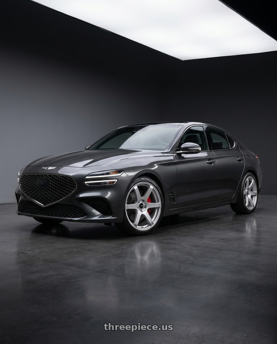 2023 Genesis G70 makalu grey with Enkei T6S 5x114.3 18x8+35 Matte Silver wheels