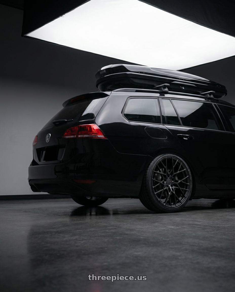 2017 VW golf Sportwagen  with TSW SEBRING 5X112 18X8.5 +42 MATTE BLACK wheels rear three quarter view square tires