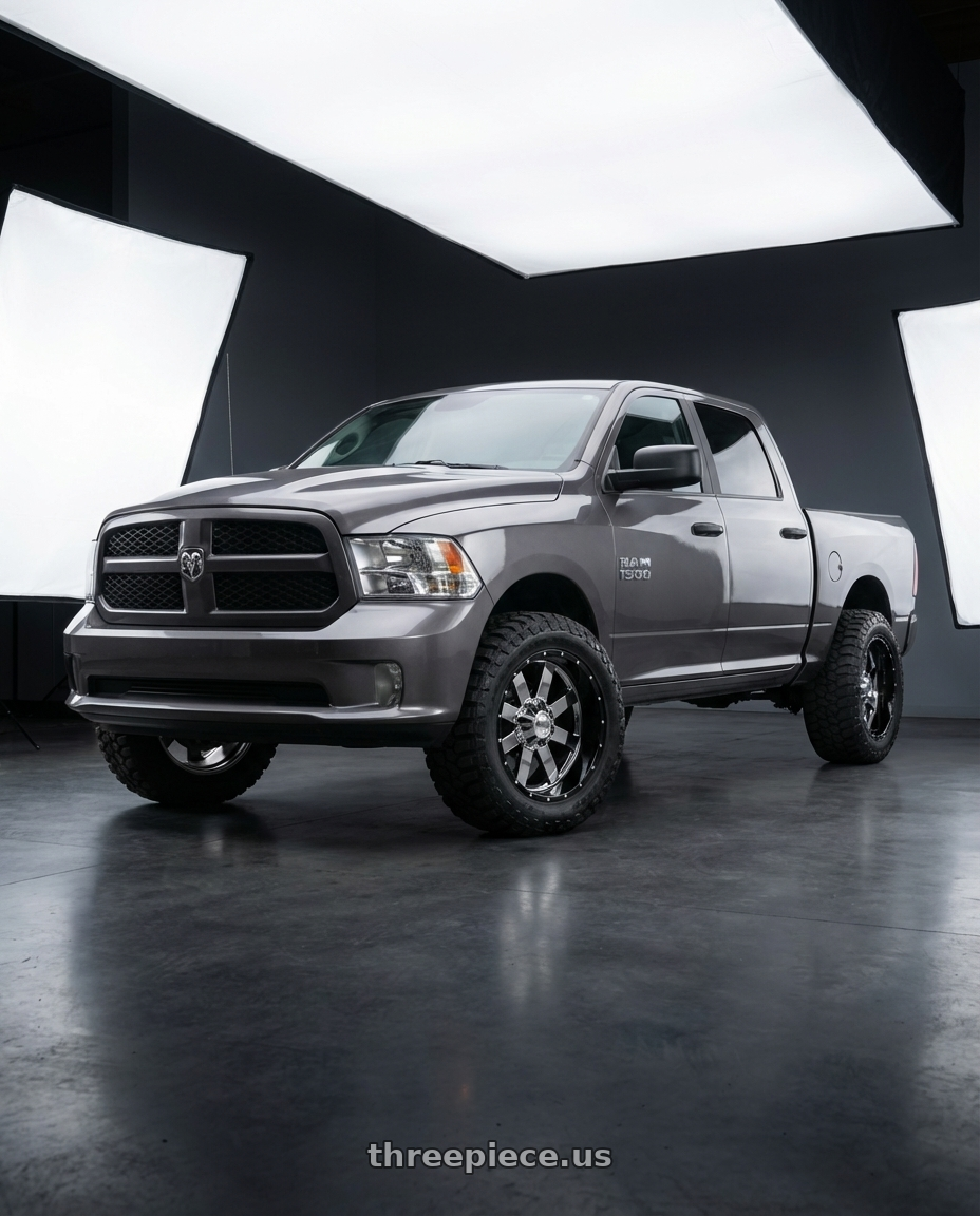 2024 Ram 1500 with Moto Metal MO200 6X139.7 22X10 -18 CHROME CENTER GLOSS BLACK MILLED LIP wheels