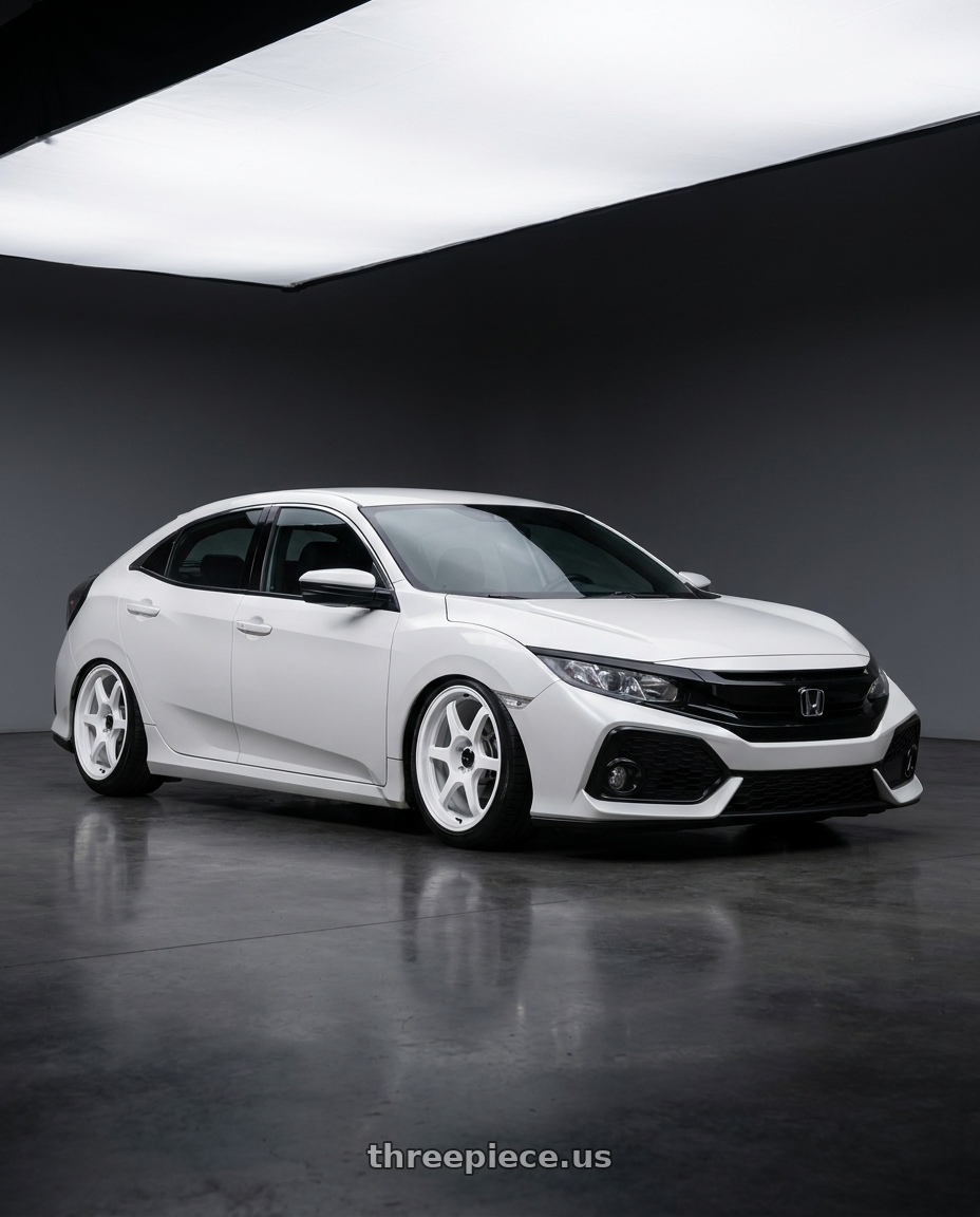 2019 Honda Civic with Konig Hexaform 5X114.3 18x9.5+25 Gloss White Flow Formed wheels
