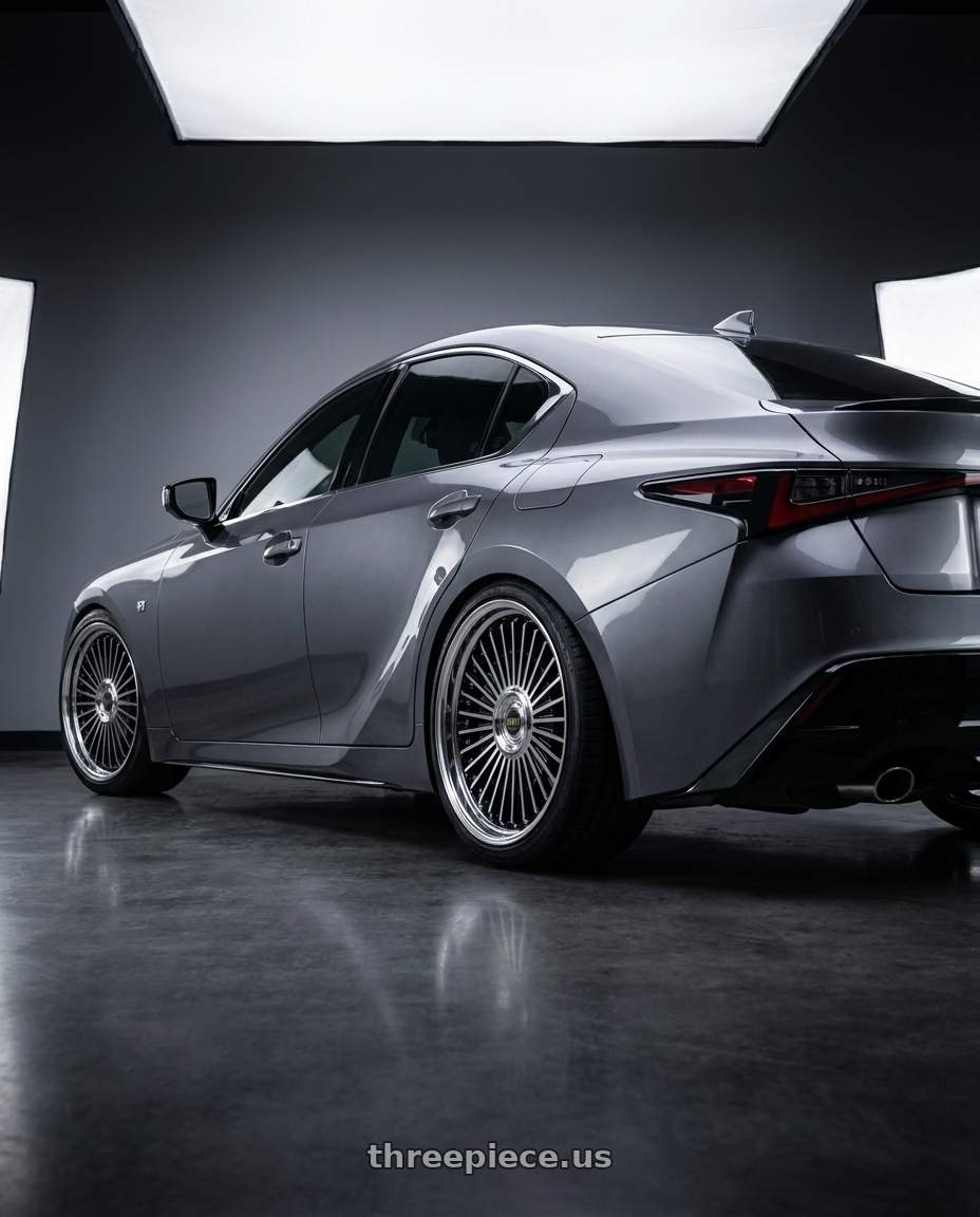 2021 Lexus IS350 with Work Emitz Black Polish 5x114.3 19x7.5 +45 wheels rear three quarter view square tires