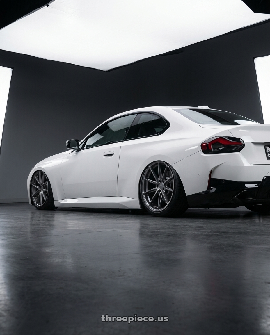 2024 BMW 2 Series G42 with Niche 1PC M116 MISANO 5X112 19X9.5 +38 MATTE GUN METAL wheels rear three quarter view slight stretch tires