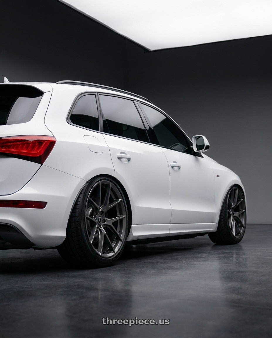2017 audi q5 with Fittipaldi 360G 5X112 20x10 +30 Gloss Graphit wheels rear three quarter view meaty tires
