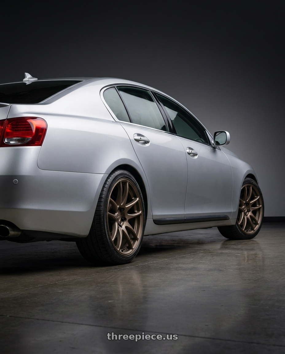 2006 Lexus gs300 with Work Emotion Cr Kiwami 5x100 19x8.5 +25 Matte Bronze wheels rear three quarter view square tires