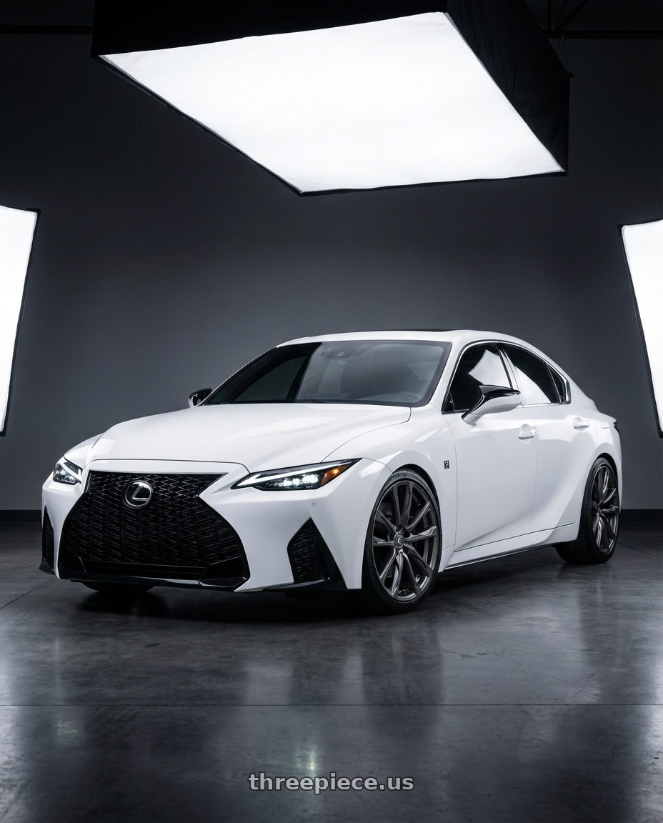 2024 Lexus IS 350 with Forgestar CF5V 5x114.3 19x9 +35 Gloss Anthracite wheels front three quarter view lowered stance