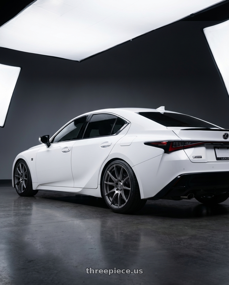 2024 Lexus IS 350 with Forgestar CF5V 5x114.3 19x9 +35 Gloss Anthracite wheels rear three quarter view square tires