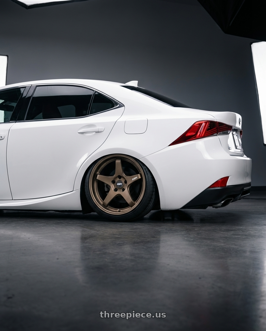 2018 Lexus IS 350 F Sport with ESR Wheels APEX SERIES AP5 5x114.3 19x9.5 +35 Matte Bronze wheels rear three quarter view slight stretch tires