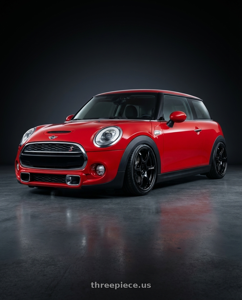 2019 Mini Cooper S F56 with Advan RGIII 4x100 18x7.0+42 Gloss Black wheels front three quarter view stanced stance