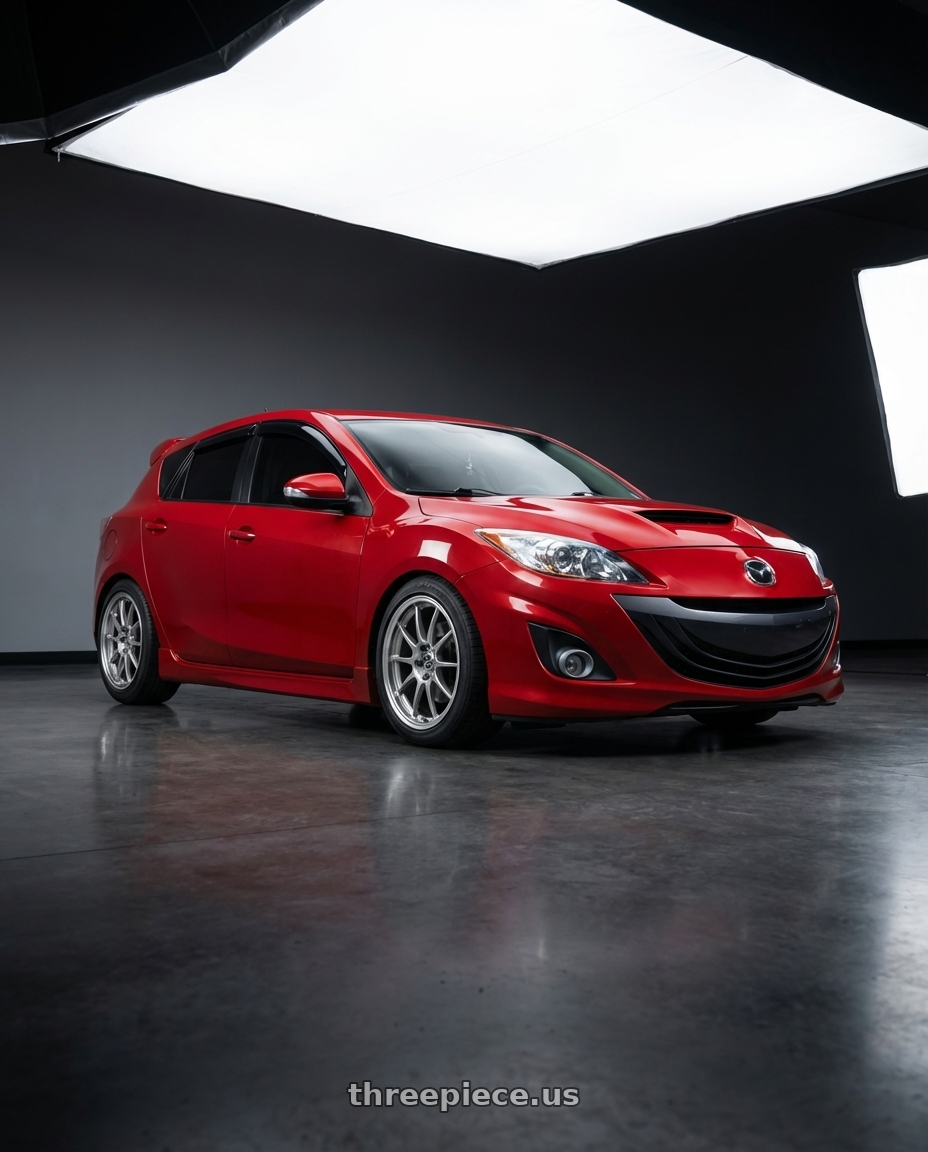 2012 mazdaspeed 3 velocity red mica with Enkei J10 4x100/114.3 15x6.5+38 Silver w/ Machined Lip Dia wheels