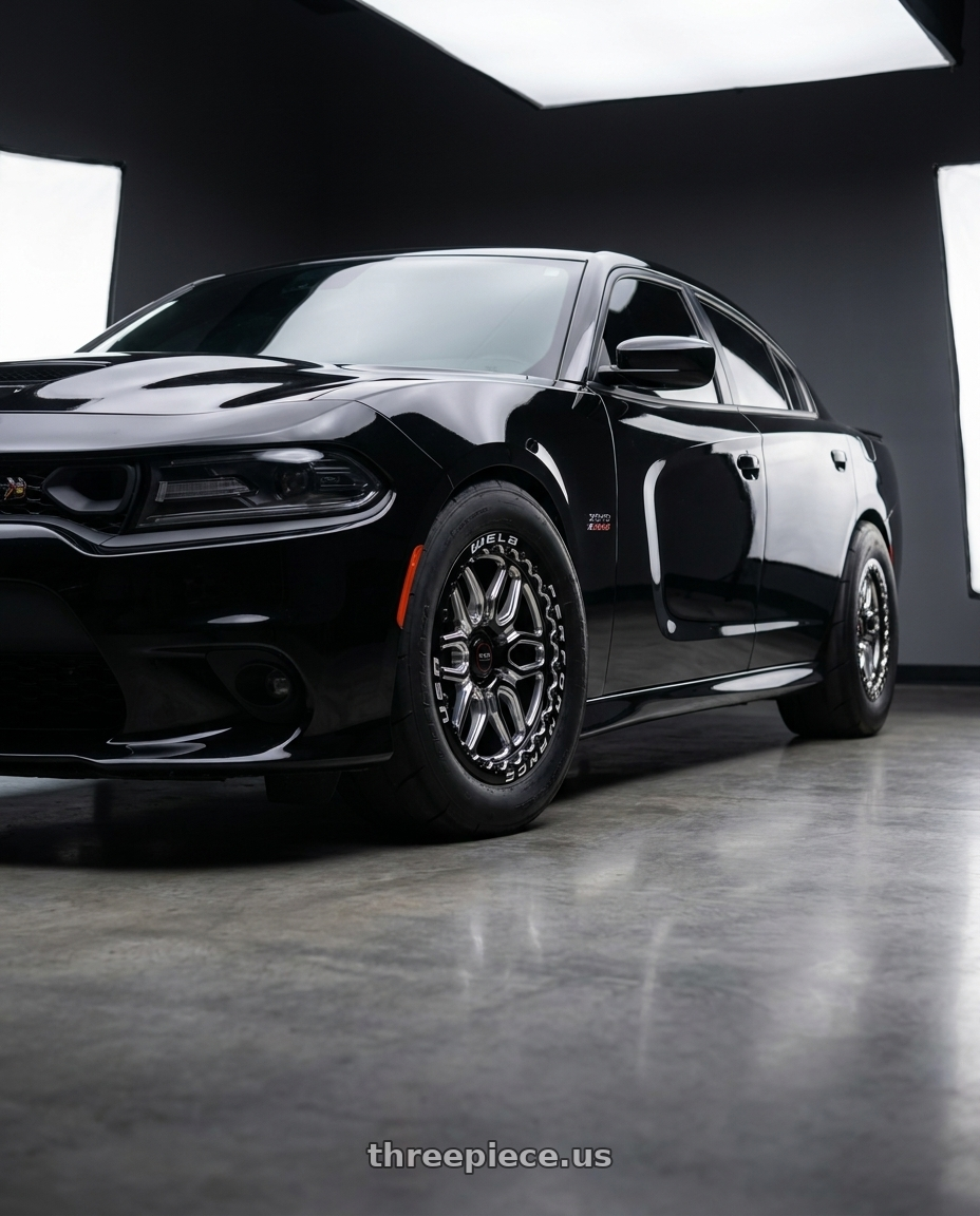 2019 Scatpack chager with WELD Street Performance Laguna 6 Beadlock 6x127 20x9.5 +35 Gloss Black/Milled Diamond Cut Lip wheels