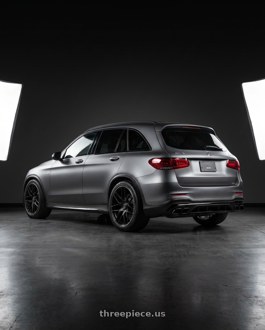 2021 Mercedes Benz Glc Amg63 with Aodhan AH09 5x112 18x9.5 +35 Hyper Black wheels rear three quarter view square tires