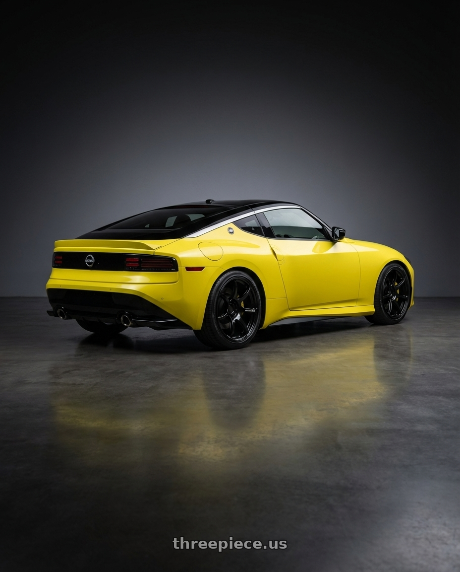 2024 Nissan Z with Advan RGIII 5x114.3 19x9.5+45 Gloss Black wheels rear three quarter view square tires