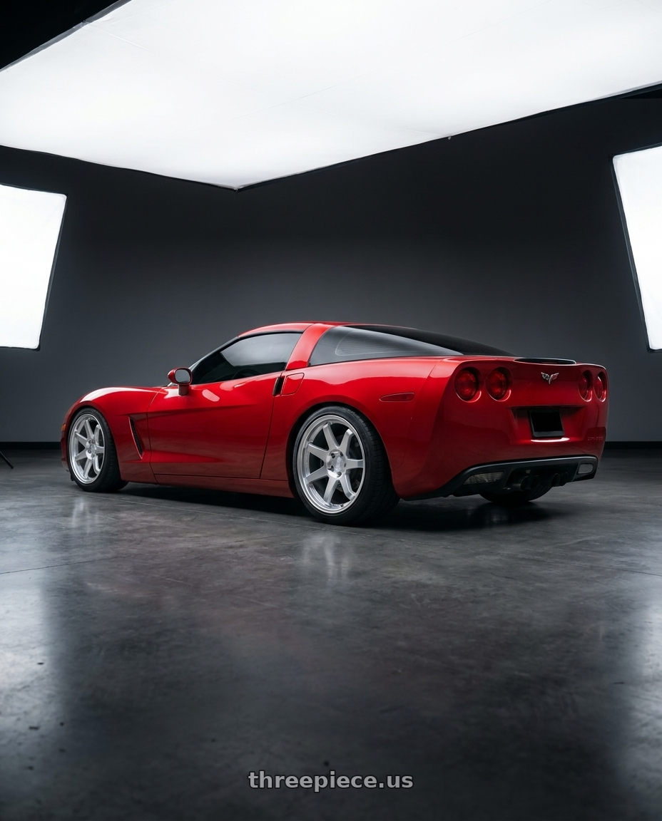 2007 chevy corvette with ESR Wheels SR SERIES SR07 5x120.65 18x9.5 +22 Hyper Silver wheels rear three quarter view slight stretch tires